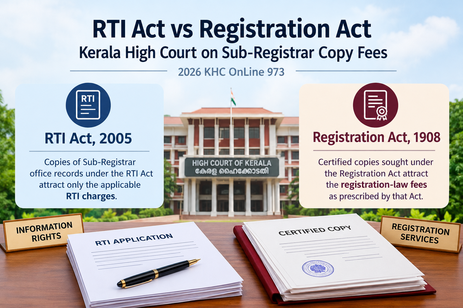 Kerala High Court on RTI Act versus Registration Act fees for obtaining copies of Sub-Registrar office records, 2026 KHC OnLine 973.